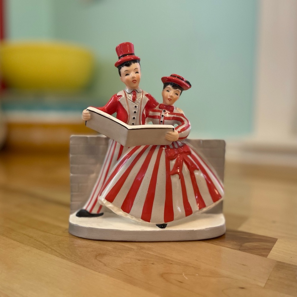 National Potteries Co Cleveland Ceramic Pot of Caroling Couple